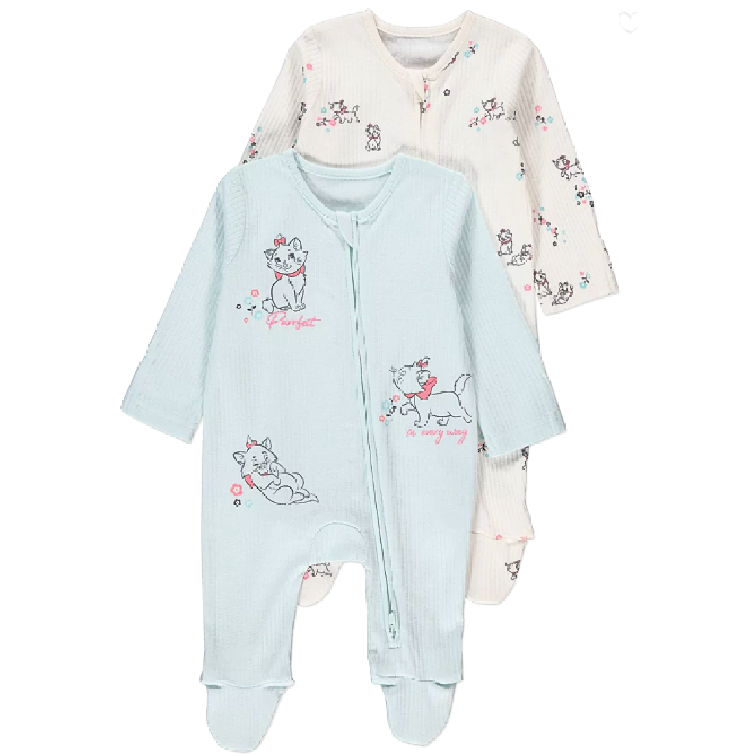 Aristocats | 2pk Blue/White Sleepsuits | Little Gecko