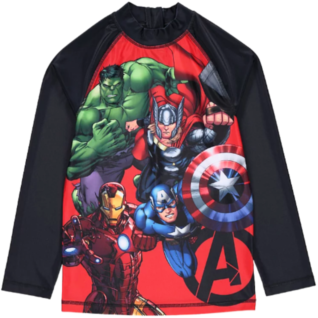 Avengers | Black/Red Rashie Swim Top | Little Gecko