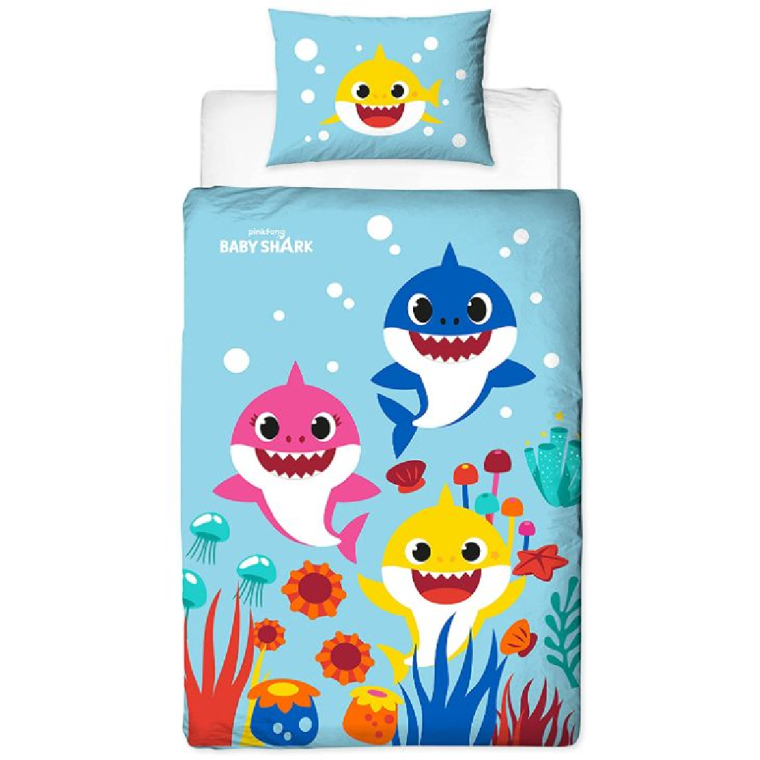 Baby Shark | Single Bed Quilt Cover Set - Rainbow Panel | Little Gecko