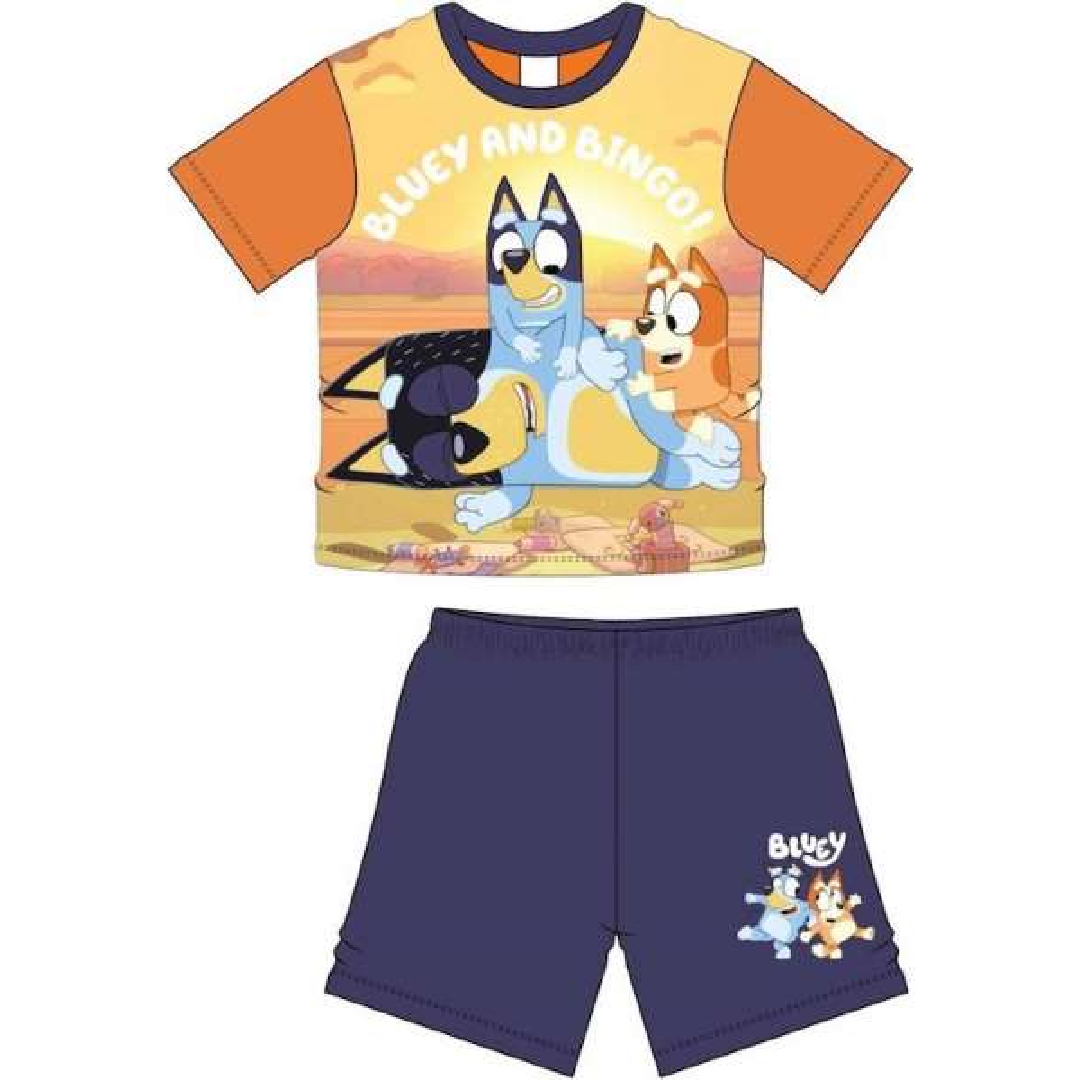 Bluey | Bluey & Bingo Orange/Navy Shortie Pyjamas | Little Gecko