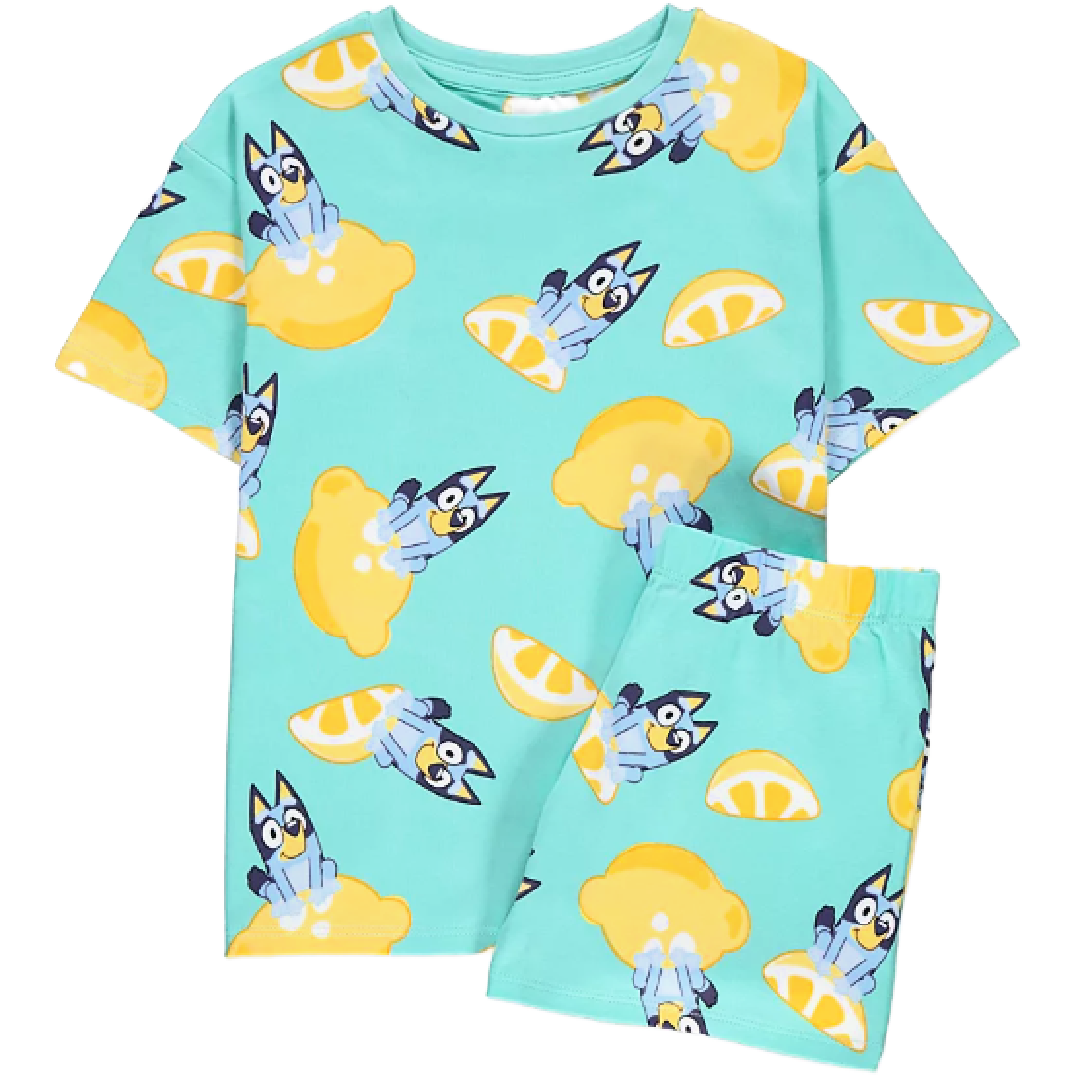 Bluey | Aqua Lemons Shortie Pyjamas | Little Gecko