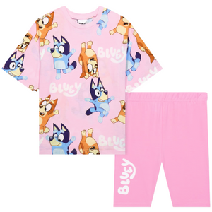 Bluey | Pink T-Shirt & Bike Shorts Set | Little Gecko