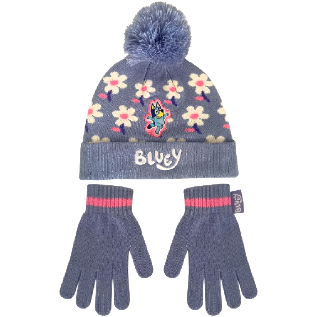 Bluey | Pink/Blue Beanie & Gloves Set | Little Gecko