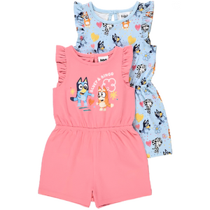 Bluey | 2pk Pink/Blue Playsuits | Little Gecko