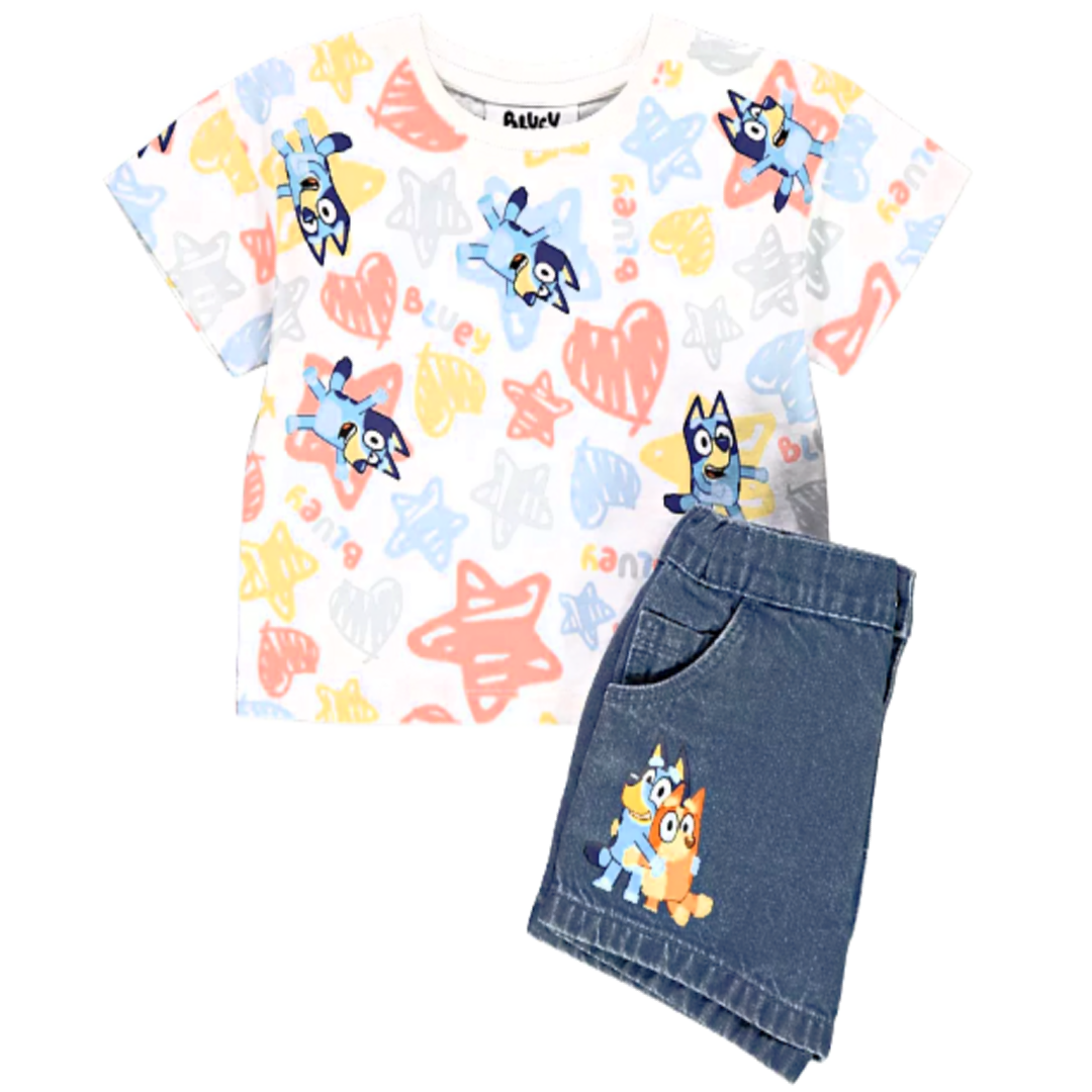 Bluey | T-Shirt & Denim Shorts Set | Little Gecko