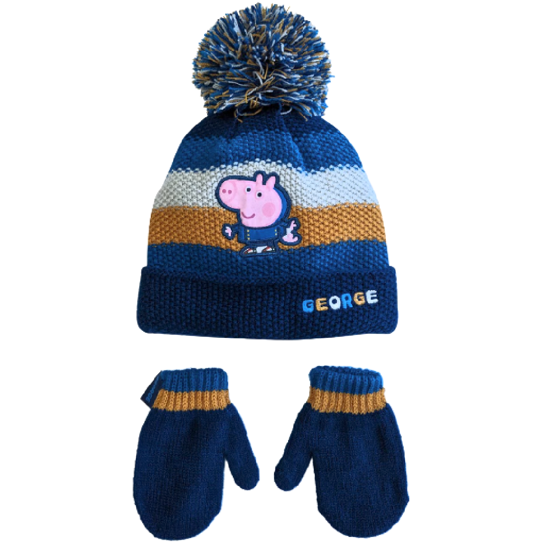 George Pig | Beanie & Gloves Set | Little Gecko