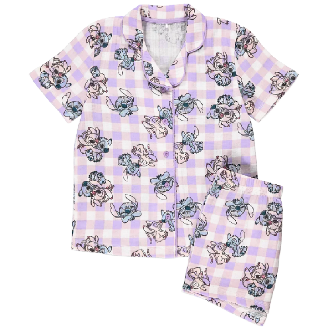 Lilo & Stitch | Lilac Check Shortie Pyjamas | Little Gecko