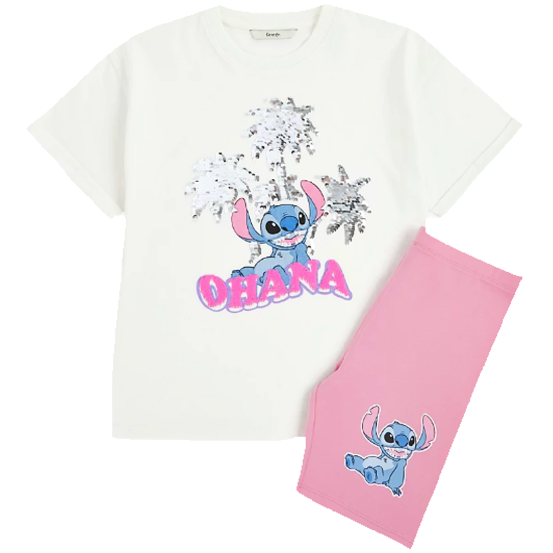 Lilo & Stitch | White T-Shirt & Bike Shorts Set | Little Gecko