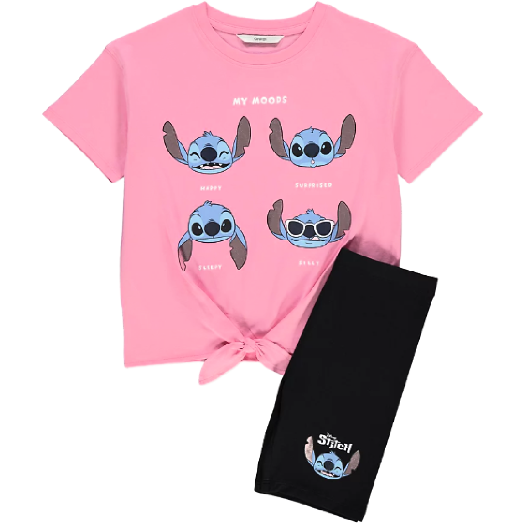 Lilo & Stitch | Pink T-Shirt & Bike Shorts Set | Little Gecko