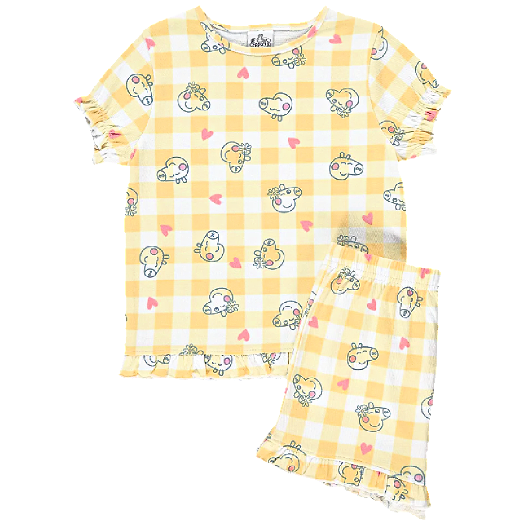 Peppa Pig | Yellow Gingham Shortie Pyjamas | Little Gecko