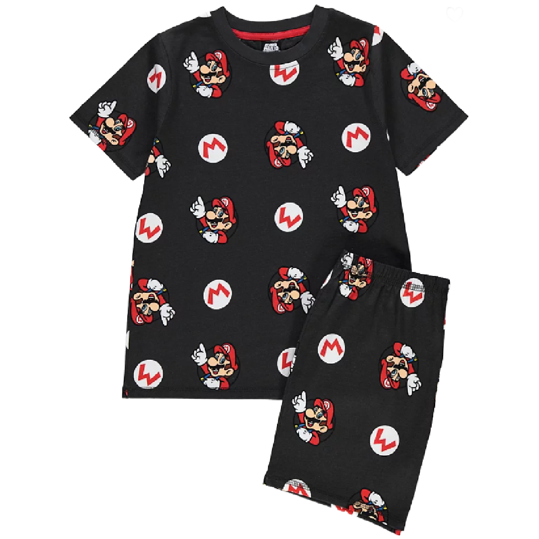 Super Mario | Black Shortie Pyjamas | Little Gecko